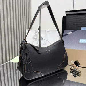 Prada Hobo Shoulder Bag Medium Black Silver Hardware
