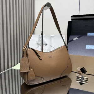 Prada Hobo Shoulder Bag Medium Caramel Gold Hardware