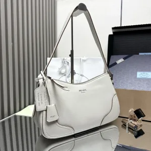 Prada Hobo Shoulder Bag Medium White Silver Hardware