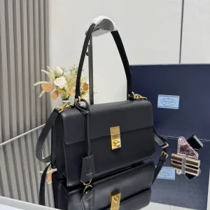 Prada Leather Briefcase Medium Black Gold Hardware