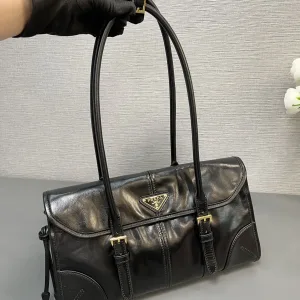 Prada Patent Leather Tote Medium Black Silver Hardware