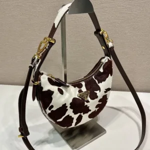 Prada Pony Hair Hobo Small Brown White Silver Hardware
