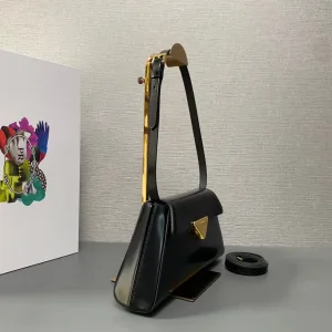 Prada Pyramid Chain Shoulder Bag Small Black Gold Hardware