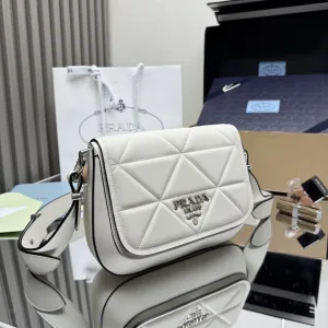 Prada Quilted Shoulder Bag Small White Silver Hardware