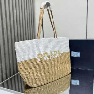 Prada Raffia Shopper Large Natural Gold Hardware