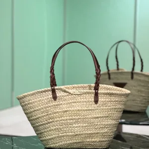 Prada Raffia Tote Medium Natural Brown Gold Hardware