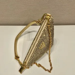 Prada Raffia Triangle Shoulder Bag Small Natural Gold Hardware