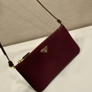 Prada ReEdition Shoulder Bag Small Burgundy Silver Hardware