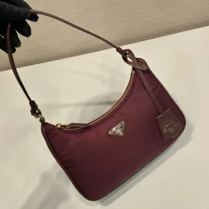 Prada ReEdition Shoulder Bag Small Burgundy Silver Hardware Variant 2
