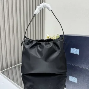 Prada ReNylon Bucket Bag Medium Black Silver Hardware