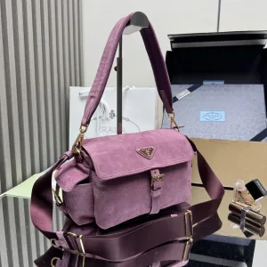 Prada ReNylon Buckle Shoulder Bag Large Burgundy Silver Hardware