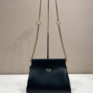Prada Saffiano Chain Shoulder Bag Small Black Gold Hardware