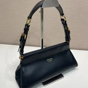 Prada Satin Shoulder Bag Small Black Gold Hardware