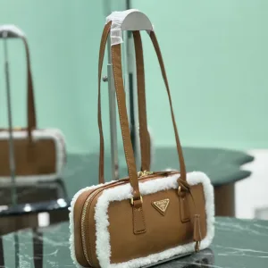 Prada Shearling Mini Bag Small Caramel Gold Hardware