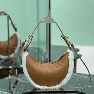 Prada Shearling Moon Bag Small Caramel Gold Hardware