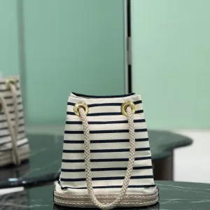 Prada Striped Bucket Bag Small White Black Gold Hardware