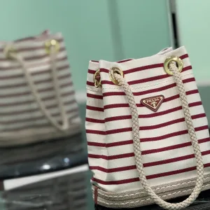 Prada Striped Bucket Bag Small White Red Gold Hardware