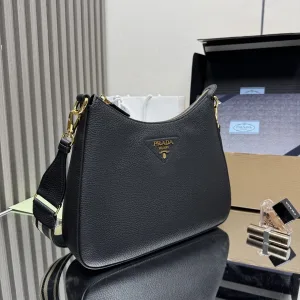 Prada Triangle Shoulder Bag Small Black Gold Hardware