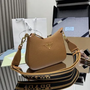 Prada Triangle Shoulder Bag Small Caramel Gold Hardware