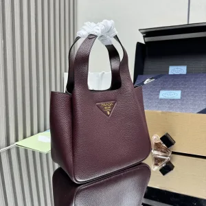 Prada Triangle Tote Medium Burgundy Gold Hardware