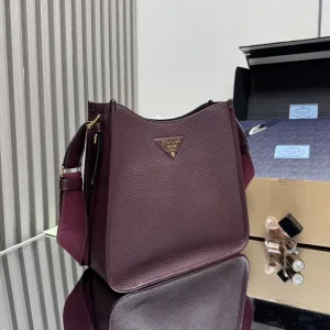 Prada Triangle Tote Medium Burgundy Silver Hardware