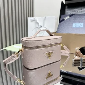 Prada Vanity Case Small Beige Gold Hardware