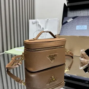 Prada Vanity Case Small Caramel Gold Hardware