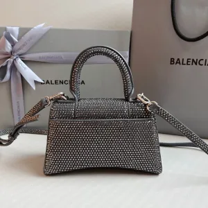 Balenciaga Hourglass Top Handle Mini Gray Crystal 19cm