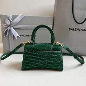 Balenciaga Hourglass Top Handle Mini Green Crystal 19cm