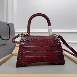 Balenciaga Hourglass Top Handle Small Burgundy Croc 23cm