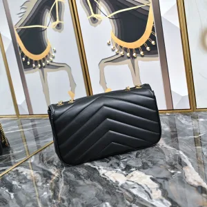 Saint Laurent LouLou Shoulder Bag Medium Black Gold Hardware Exact Size Unknown 036