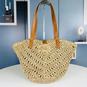 Saint Laurent Raffia Basket Tote Bag Large Beige Gold Hardware Exact Size Unknown 005