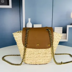 Saint Laurent Raffia Basket Tote Bag Large Brown Gold Hardware Exact Size Unknown 006