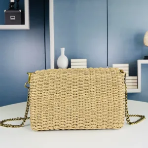 Saint Laurent Raffia Chain Shoulder Bag Medium Beige Gold Hardware Exact Size Unknown 001