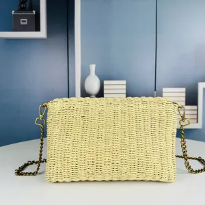 Saint Laurent Raffia Chain Shoulder Bag Medium Beige Gold Hardware Exact Size Unknown 002