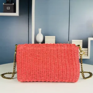 Saint Laurent Raffia Chain Shoulder Bag Medium Red Gold Hardware Exact Size Unknown 003