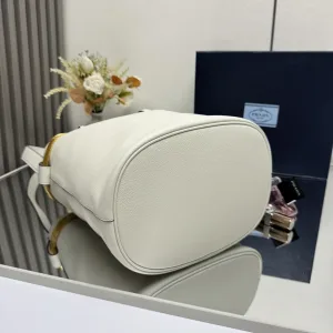 Prada Bucket Bag Medium White Gold Hardware