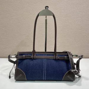 Prada Buckle Barrel Bag Medium Navy Silver Hardware