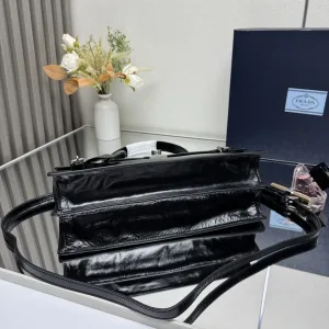 Prada Buckle Briefcase Medium Black Silver Hardware