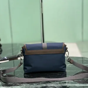 Prada Buckle Crossbody Small Navy Brown Silver Hardware
