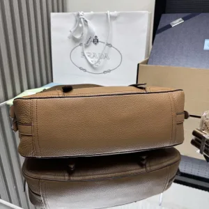 Prada Buckle Satchel Medium Caramel Silver Hardware
