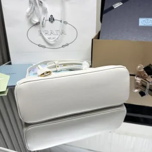 Prada Buckle Satchel Medium White Silver Hardware