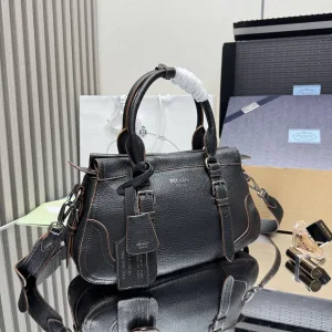 Prada Buckle Shoulder Bag Medium Black Silver Hardware