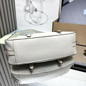 Prada Buckle Top Handle Medium White Silver Hardware