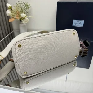 Prada Canvas Tote Medium White Brown Gold Hardware Variant 2