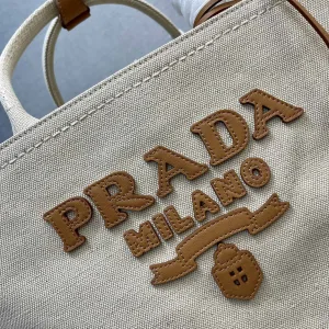 Prada Canvas Tote Medium White Gold Hardware