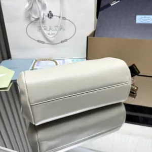 Prada Chain Shoulder Bag Small White Gold Hardware