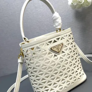 Prada Crochet Bucket Bag Small White Gold Hardware
