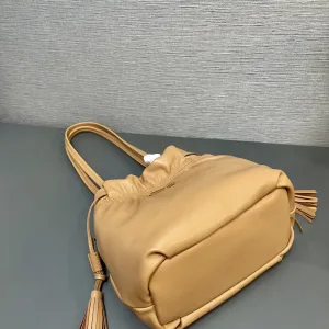 Prada Drawstring Bucket Bag Small Caramel Gold Hardware