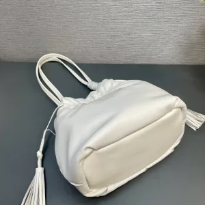 Prada Drawstring Bucket Bag Small White Gold Hardware